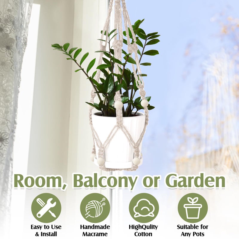 Hoteam 12 Pcs Macrame Plant Hangers Macrame Hanging Planters for Indoor Plants Handmade Boho Hanging Plant Holder for Outdoor Home Decor Wall Flower Pots Basket(White) - Image 4
